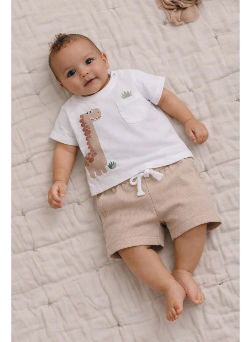 فكتور اند جين Infant Boys’ 2-Piece Set – Dinosaur Appliqué T-Shirt & Drawstring Shorts